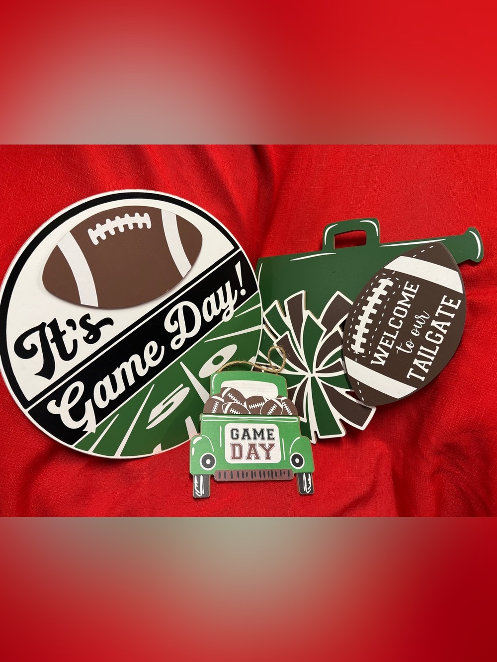 Hobby Lobby Green and Brown Game Day Football Door Hanger Set Welcome Tailgate